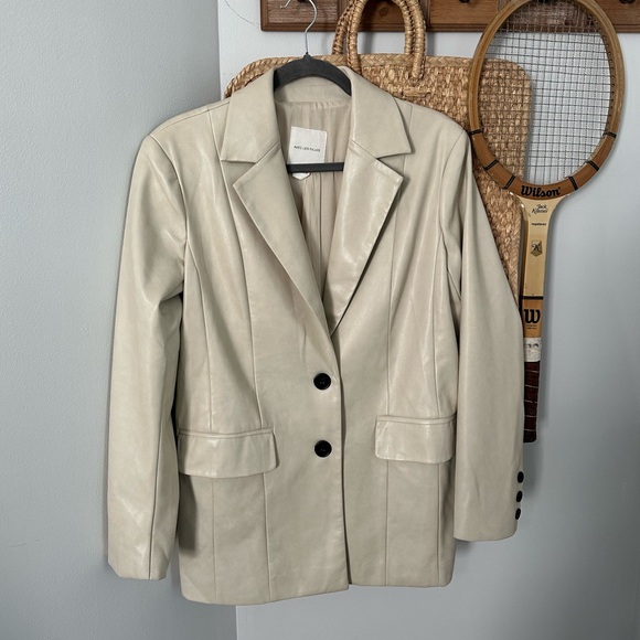 Avec Les Filles cream/ivory Soft Vegan leather blazer - Picture 1 of 6